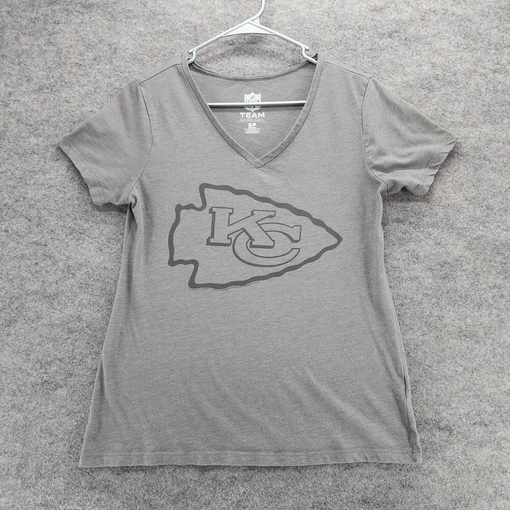 Kansas City Chiefs Shirt Womens Small Short Sleeve Gray V Neck NFL